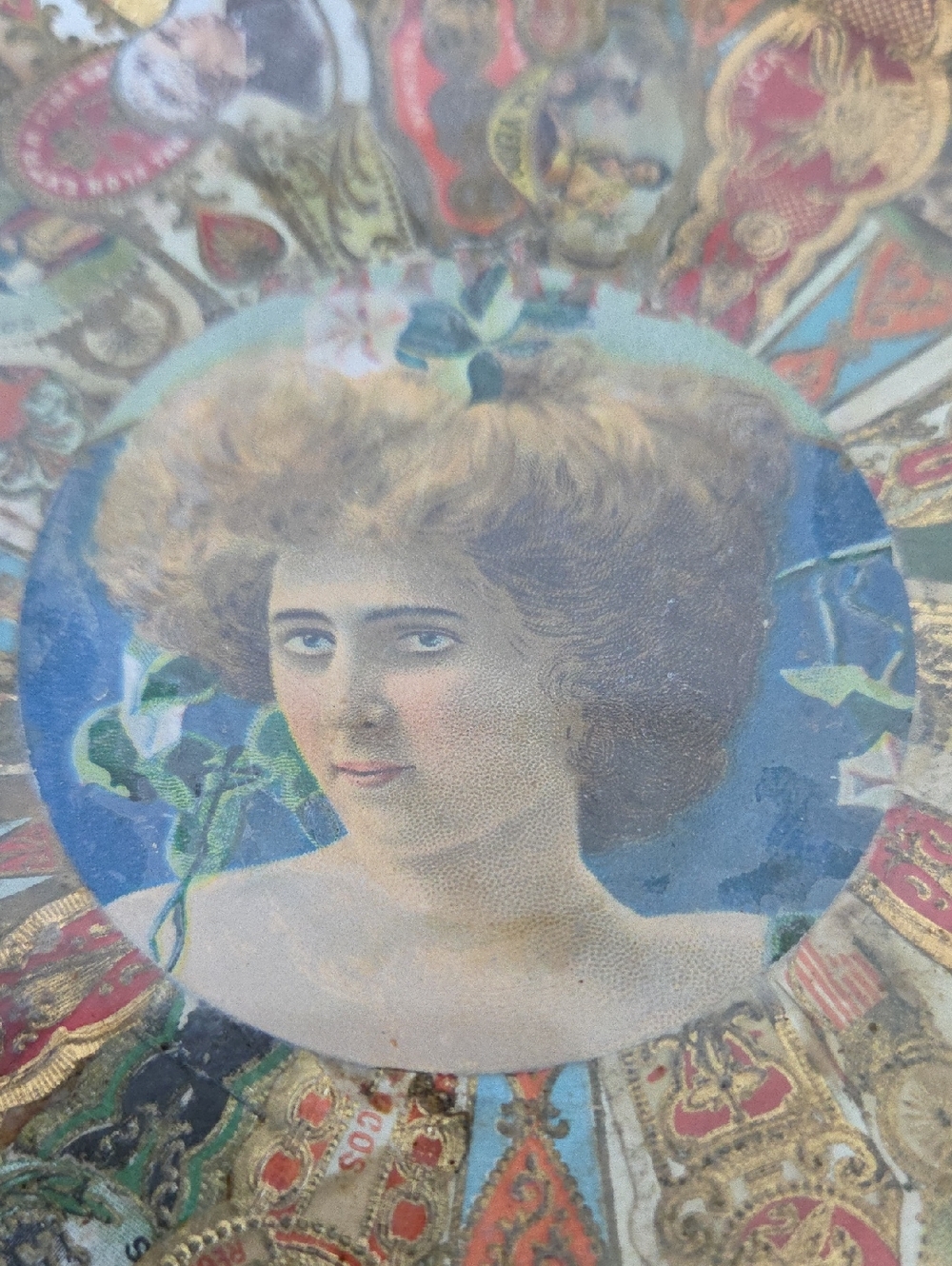 Vintage Early 1900s Cigar Band Decoupage Glass Bowl - Picture 2 of 6